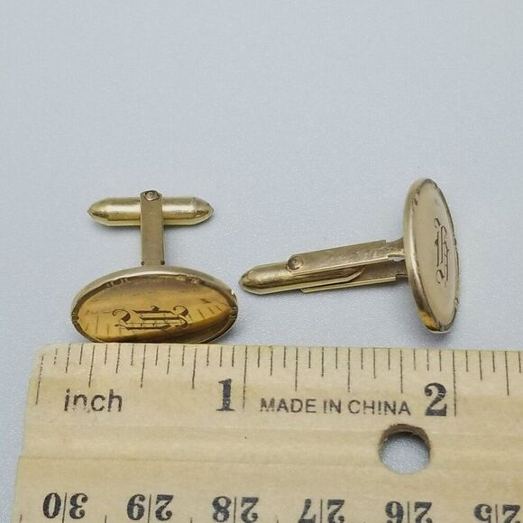 Vintage H Monogram Yellow Gold Filled Oval Cufflinks, Correct Dolan & Bullock - Picture 6 of 8